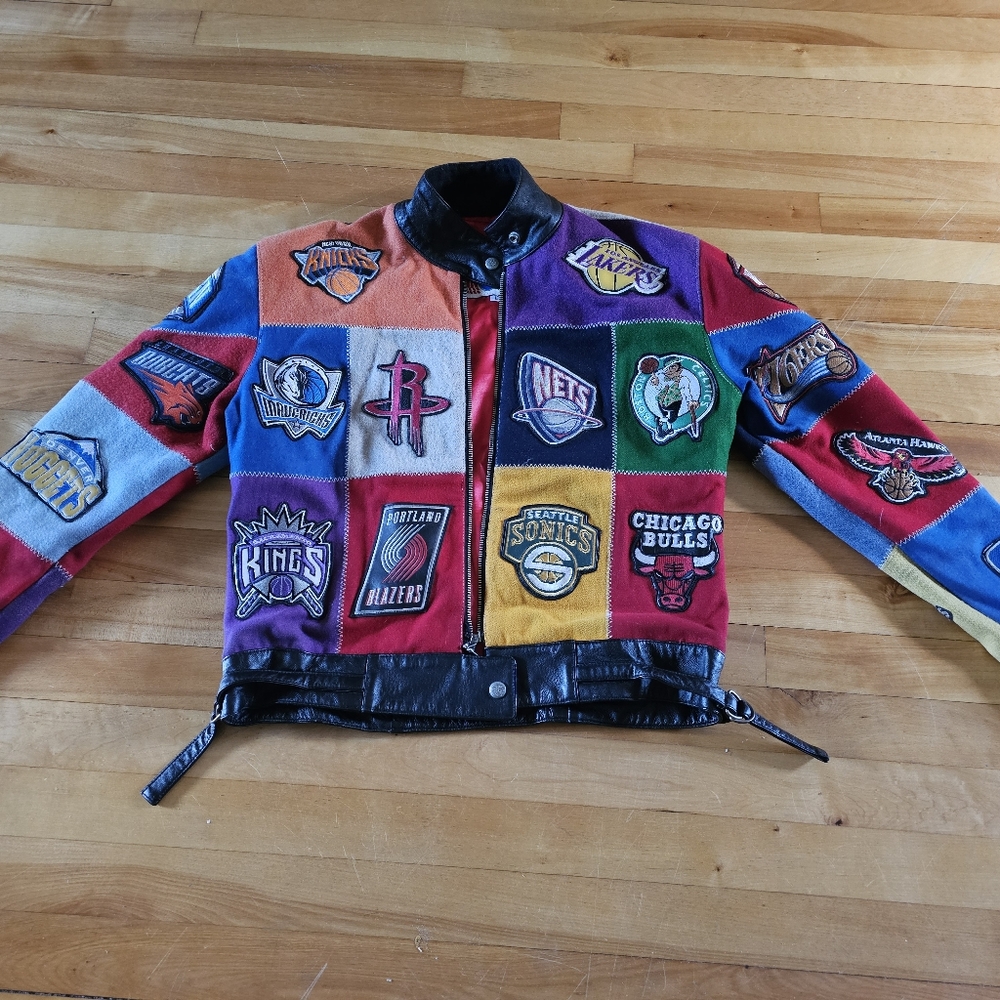 VINTAGE Jeff Hamilton NBA wool.and leather authentic jacket